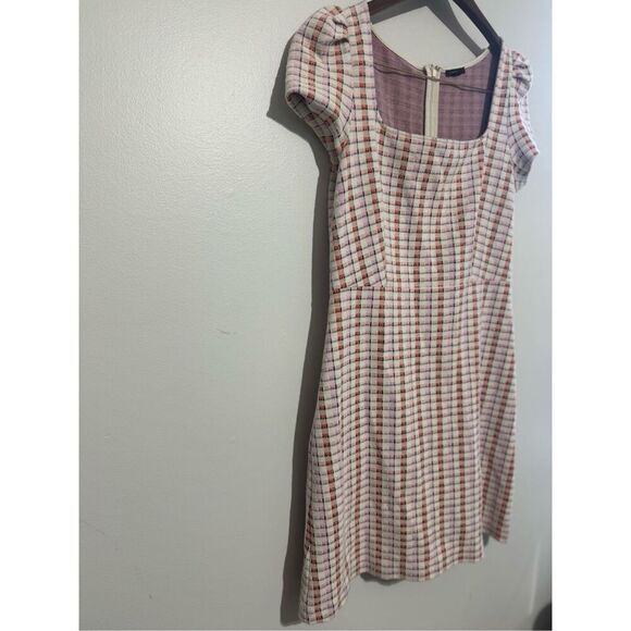 ANN TAYLOR Madras Plaid Puff Short Sleeve Flare Dress Pink Plaid Size 10 - Picture 3 of 9
